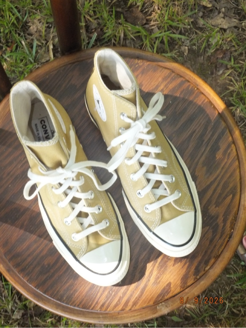 Chuck Taylor Converse High Top Sneakers in Khaki Canvas with Cream Accents - Picture 3 of 6